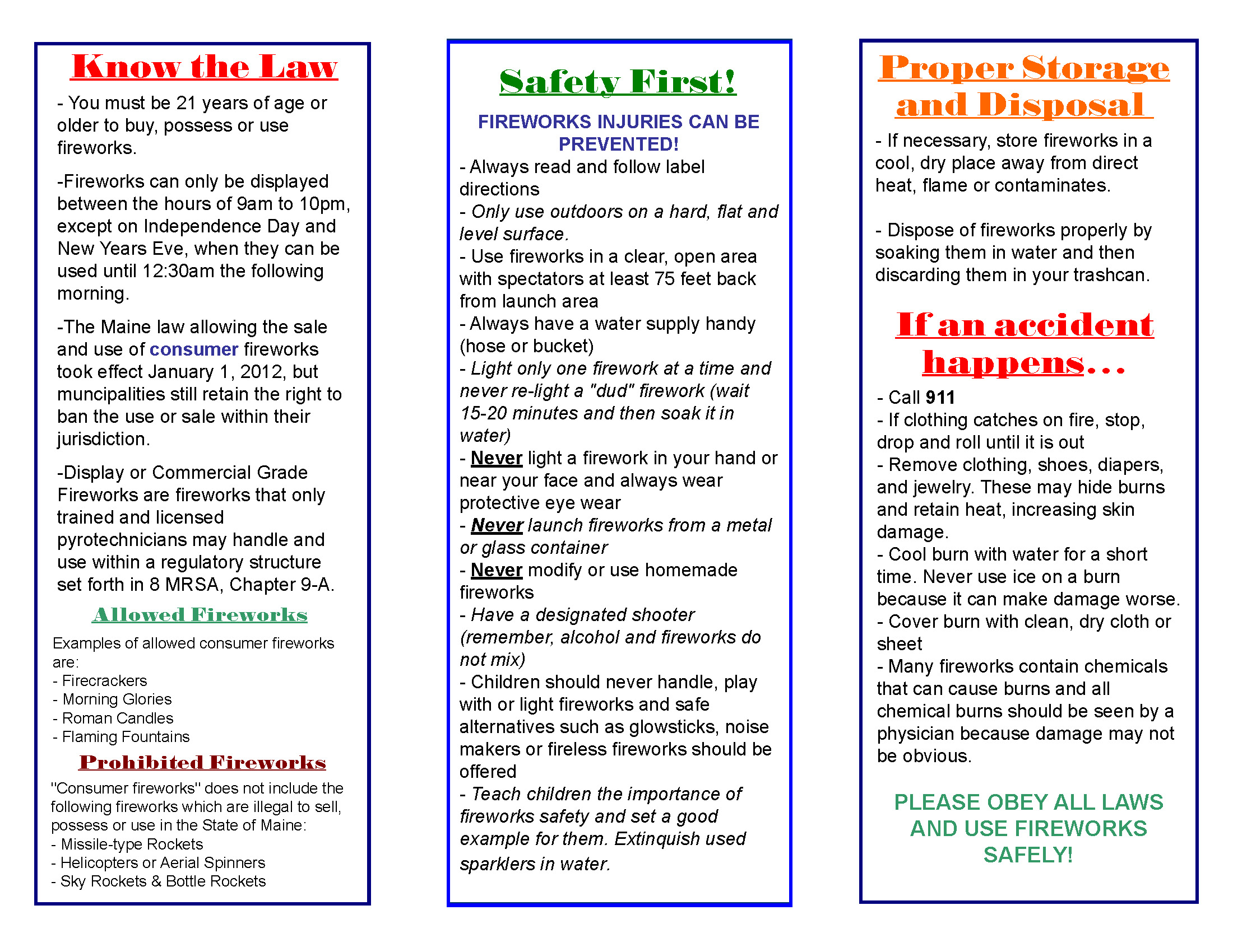 Fire Safety Brochure Town of Raymond, Maine